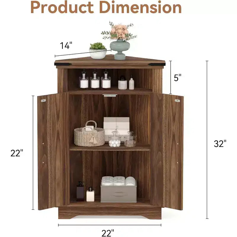 Corner Storage Cabinet with Barn Door, Farmhouse Style Floor Standing Corner Cabinet with Adjustable Shelves, Storage Cabinet for Home Office