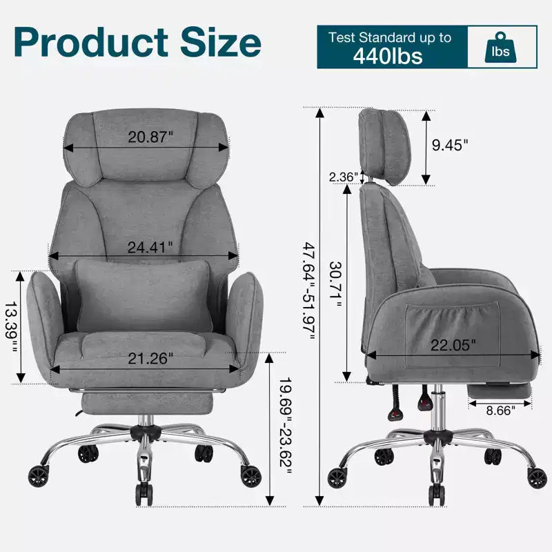 Adjustable Executive Cross-Legged Chair with Flip-up Armrests, Recline & Lumbar Support - 440 lb Capacity, Ideal for Home Office