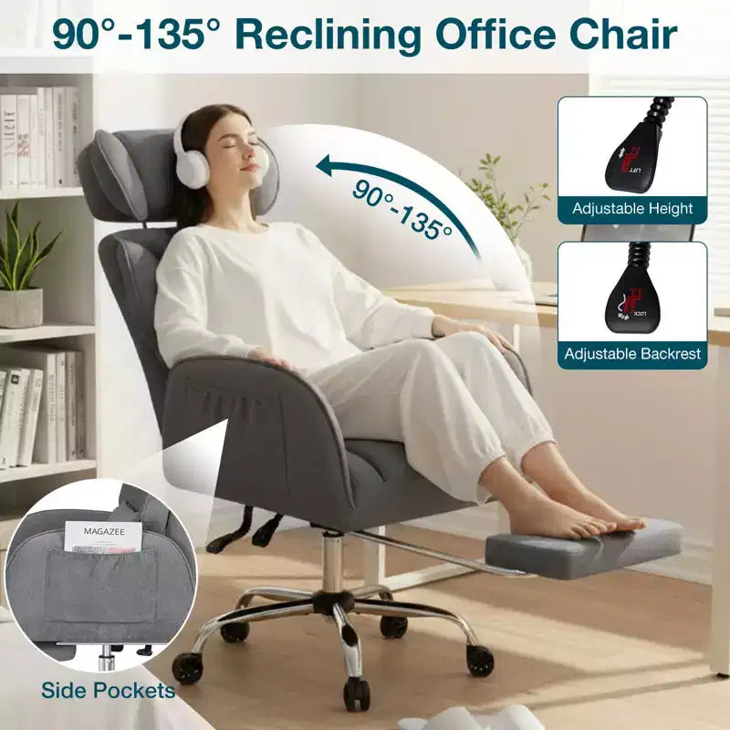 Adjustable Executive Cross-Legged Chair with Flip-up Armrests, Recline & Lumbar Support - 440 lb Capacity, Ideal for Home Office