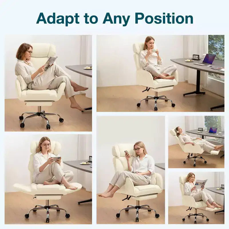 Adjustable Executive Cross-Legged Chair with Flip-up Armrests, Recline & Lumbar Support - 440 lb Capacity, Ideal for Home Office