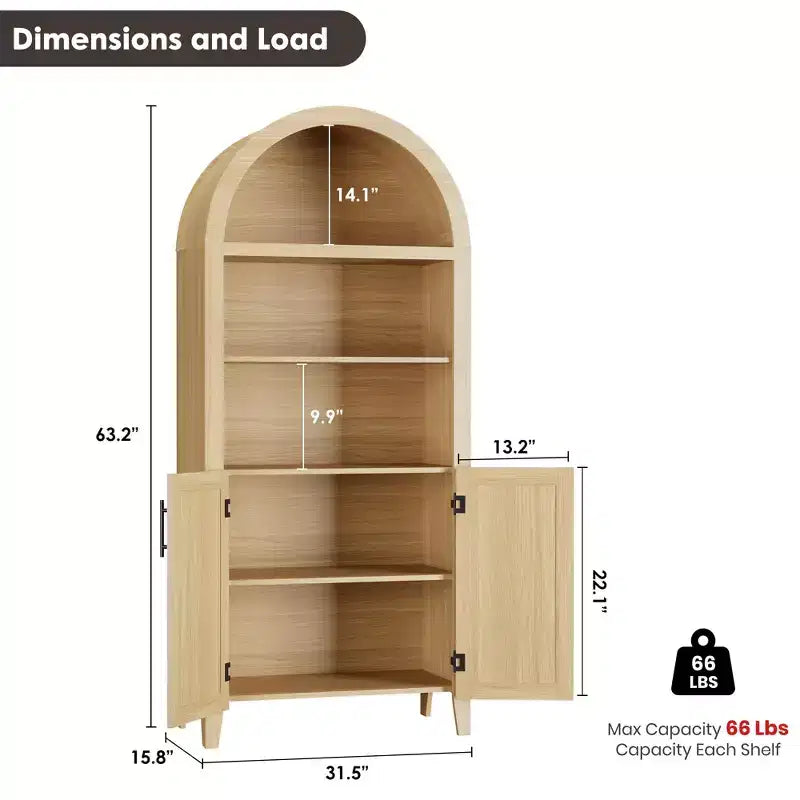 Libreria ad arco con ante in rattan, scaffale moderno a 5 ripiani per casa/ufficio/biblioteca