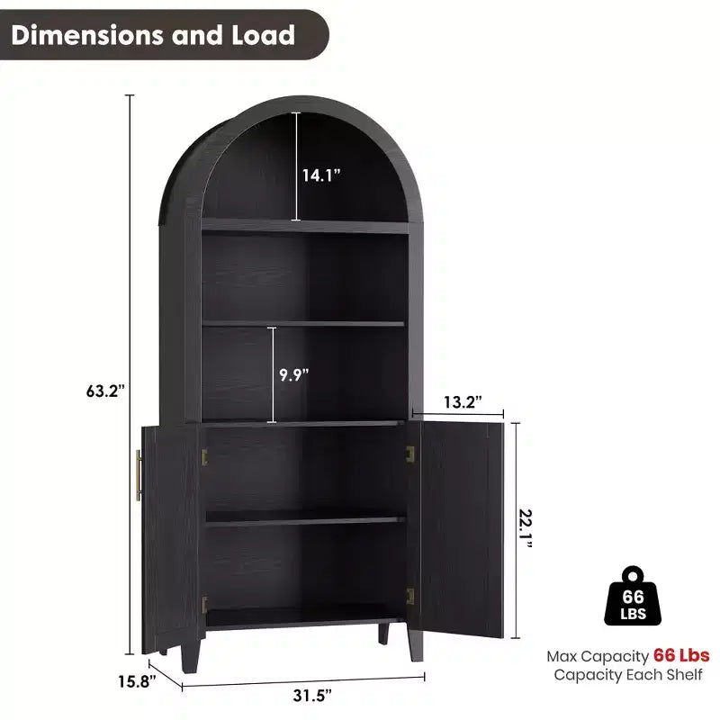 Libreria ad arco con ante in rattan, scaffale moderno a 5 ripiani per casa/ufficio/biblioteca