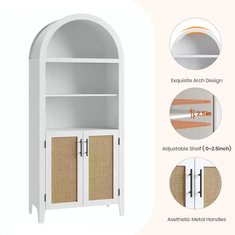Libreria ad arco con ante in rattan, scaffale moderno a 5 ripiani per casa/ufficio/biblioteca
