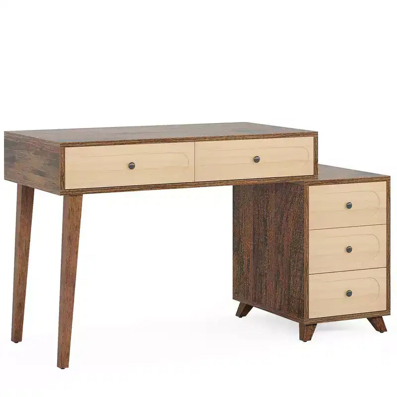 5 Drawers Computer Desk, 51 Study Writing Table with Reversible Drawer Cabinet