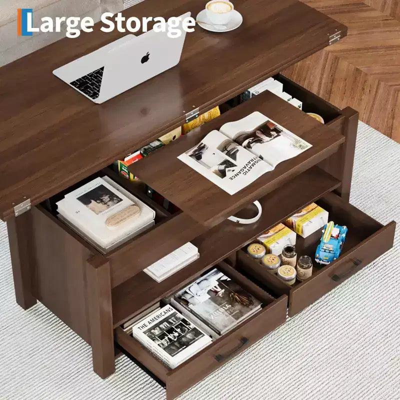Tavolino da caffè convertibile 4 in 1 con piano sollevabile e contenitore per soggiorno - 40 tavolini da caffè con contenitore e 2 cassetti