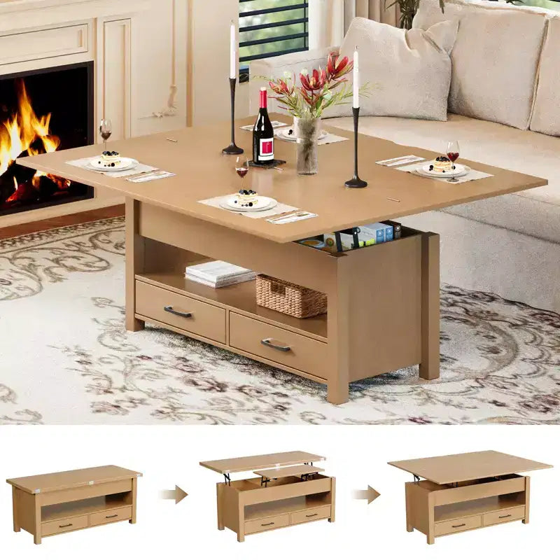 4 in 1 Convertible Lift Top Coffee Table with Storage for Living Room - 40 Storage Coffee Tables with 2 Drawers