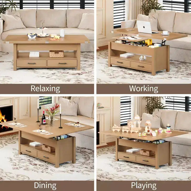 4 in 1 Convertible Lift Top Coffee Table with Storage for Living Room - 40 Storage Coffee Tables with 2 Drawers