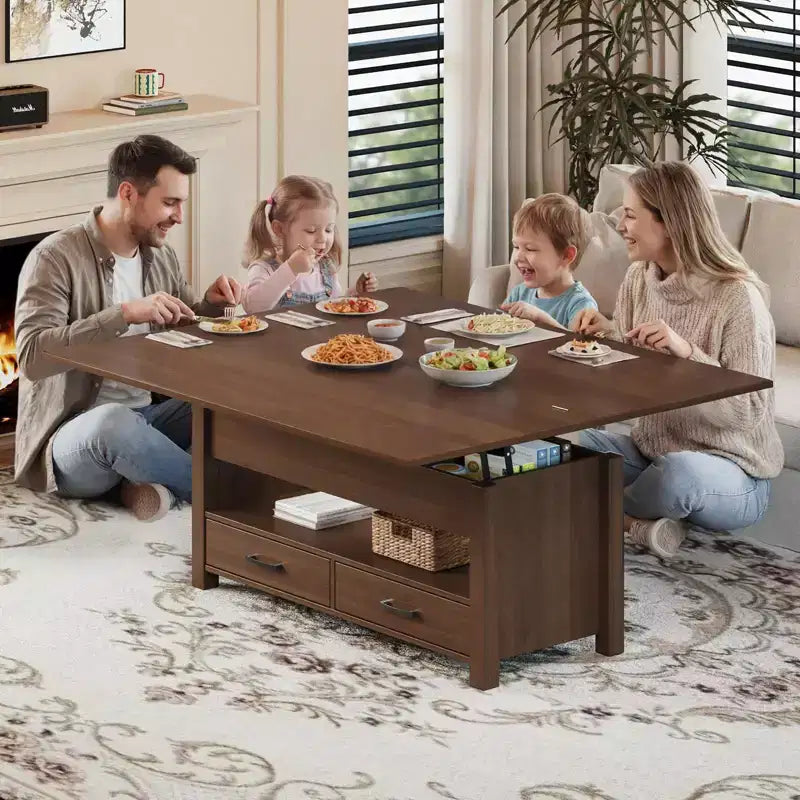 4 in 1 Convertible Lift Top Coffee Table with Storage for Living Room - 40 Storage Coffee Tables with 2 Drawers