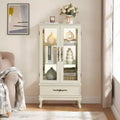 Curio Cabinet with Light, Adjustable Shelves, Vintage Drawer, and Carved Handles for Sophisticated Display