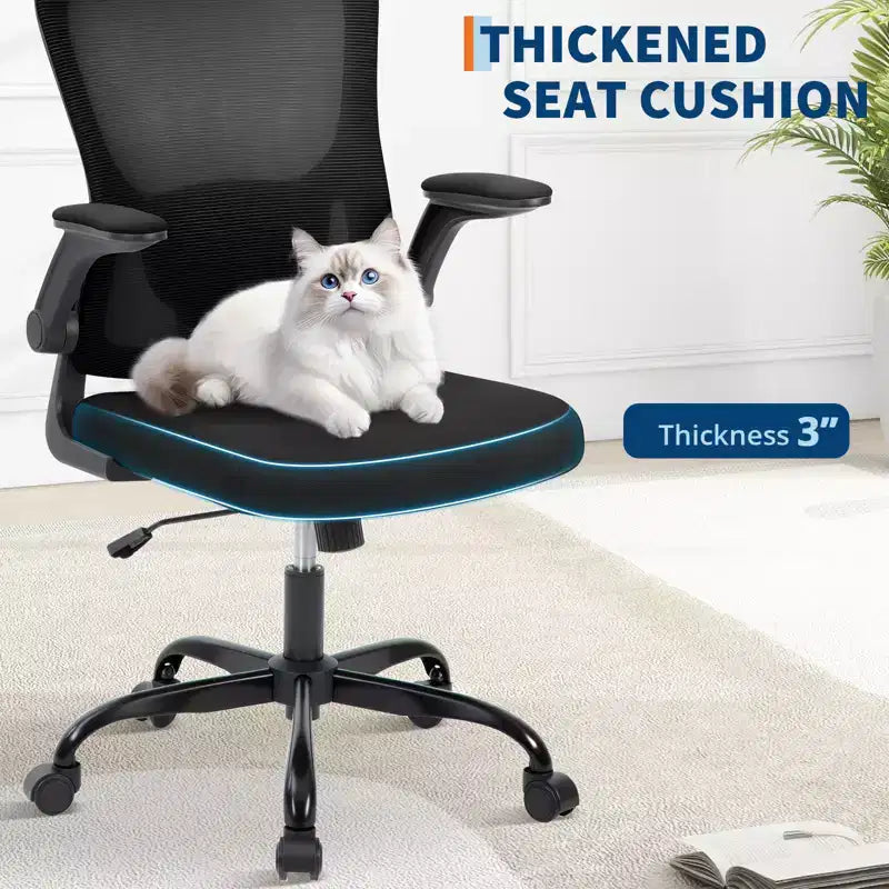 Ergonomic Mesh Office Chair  Adjustable Lumbar Support, Turn over-Up Armrests, High Back Swivel Desk Chair, Comfortable Rolling Executive Task Chair