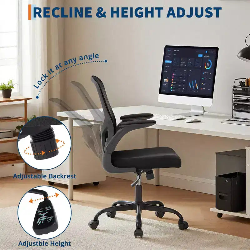 Ergonomic Mesh Office Chair  Adjustable Lumbar Support, Turn over-Up Armrests, High Back Swivel Desk Chair, Comfortable Rolling Executive Task Chair