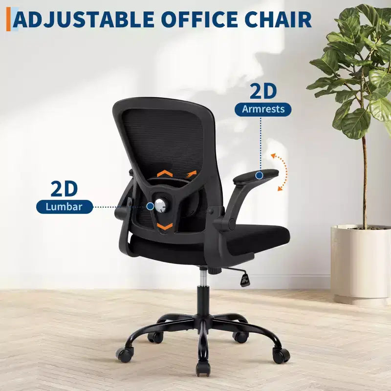 Ergonomic Mesh Office Chair  Adjustable Lumbar Support, Turn over-Up Armrests, High Back Swivel Desk Chair, Comfortable Rolling Executive Task Chair