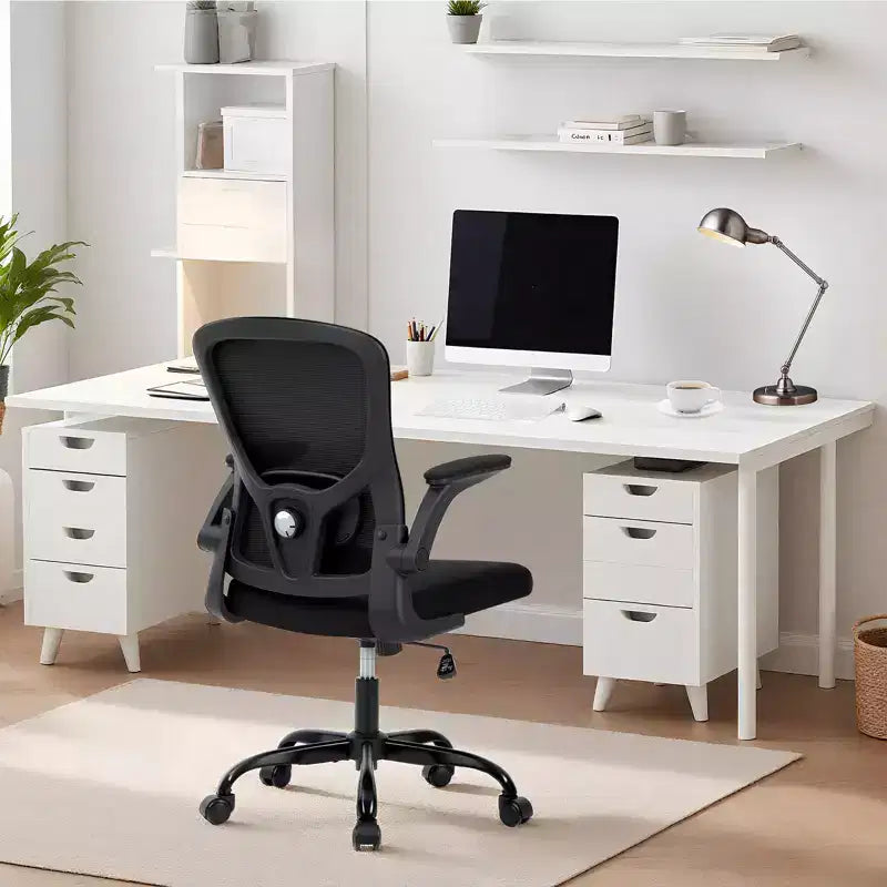 Ergonomic Mesh Office Chair  Adjustable Lumbar Support, Turn over-Up Armrests, High Back Swivel Desk Chair, Comfortable Rolling Executive Task Chair