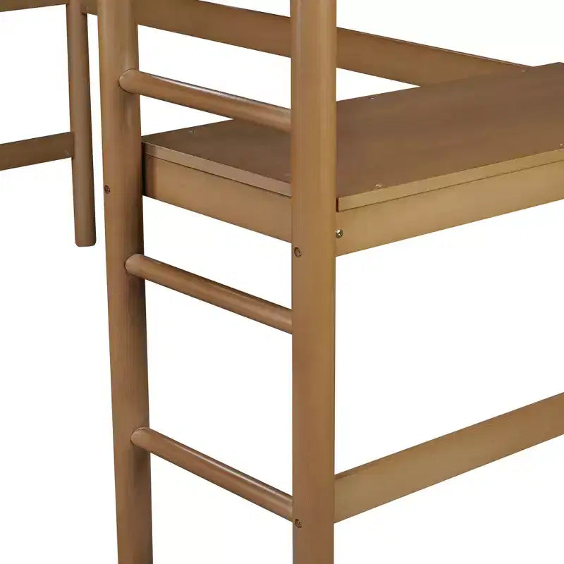 Letto a soppalco singolo con scrivania, testiera e pediera imbottite in Teddy Bouclé, struttura in legno di Hevea, scaletta e sponde di sicurezza, naturale