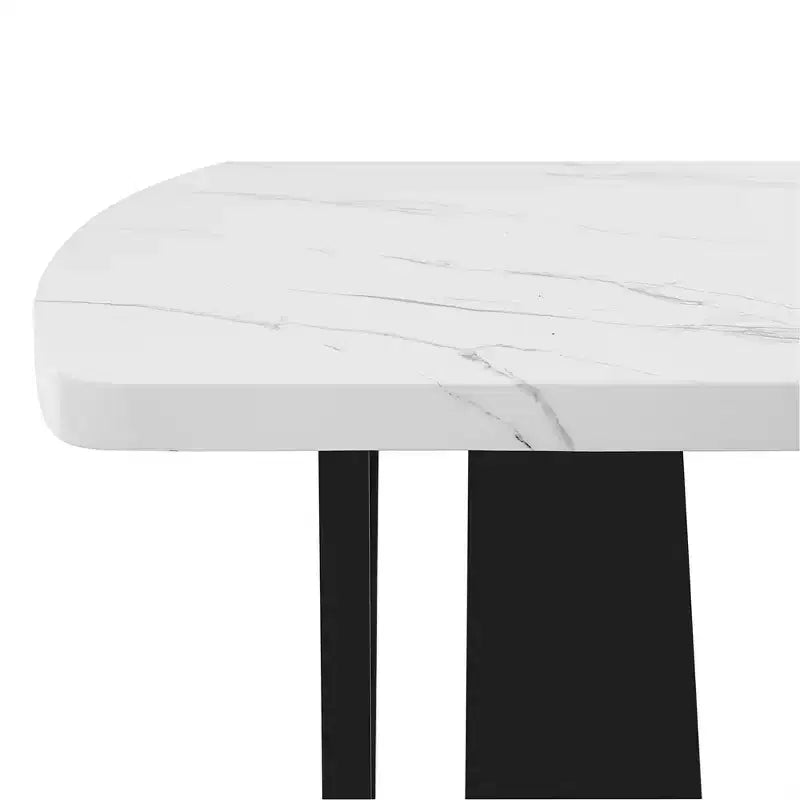 63 Modern Faux Marble Dining Table with Geometric Legs and Sturdy Construction