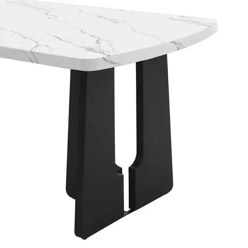 63 Modern Faux Marble Dining Table with Geometric Legs and Sturdy Construction