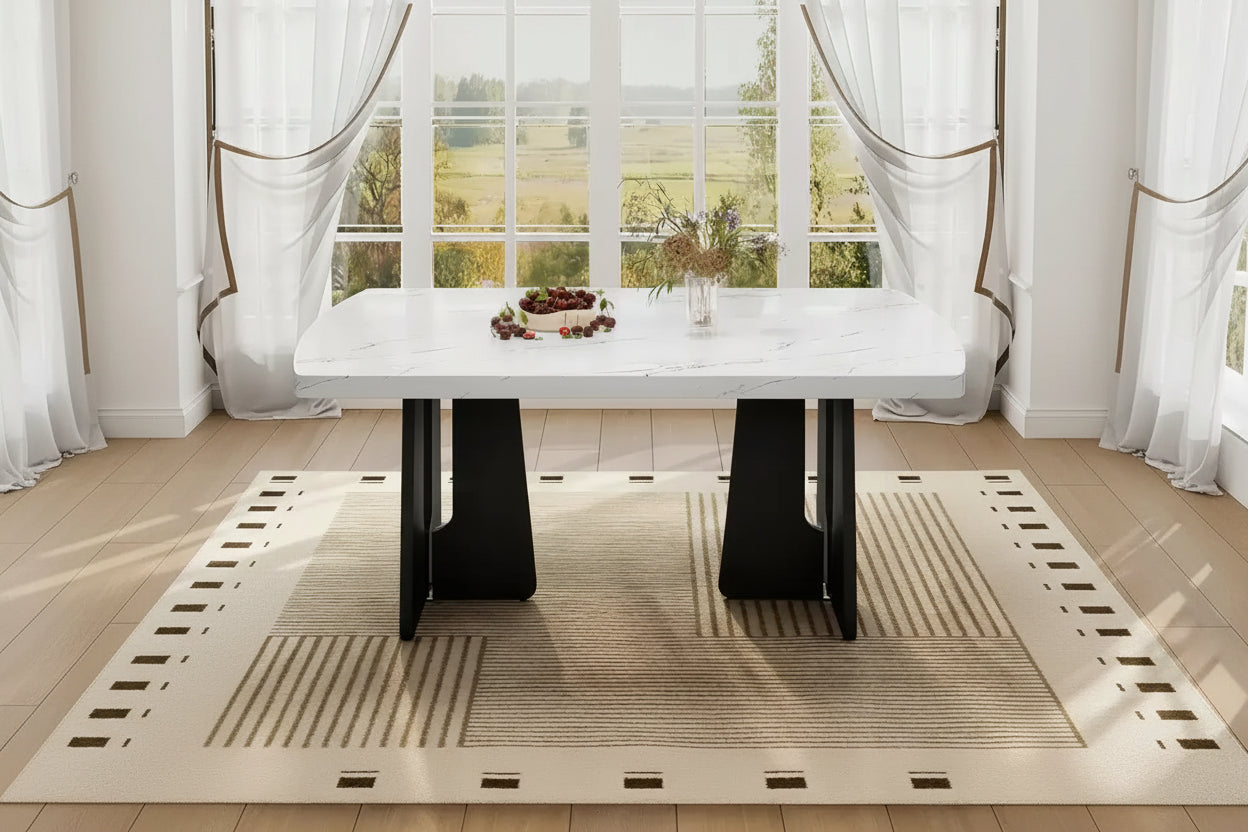 63 Modern Faux Marble Dining Table with Geometric Legs and Sturdy Construction