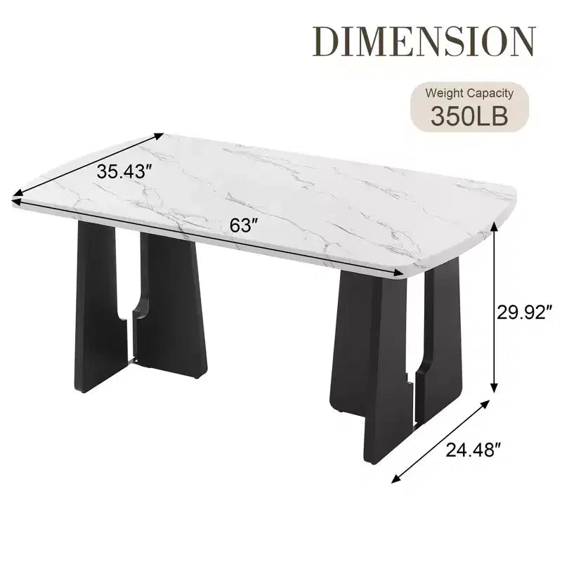 63 Modern Faux Marble Dining Table with Geometric Legs and Sturdy Construction