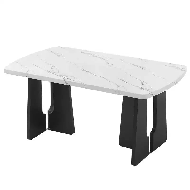 63 Modern Faux Marble Dining Table with Geometric Legs and Sturdy Construction
