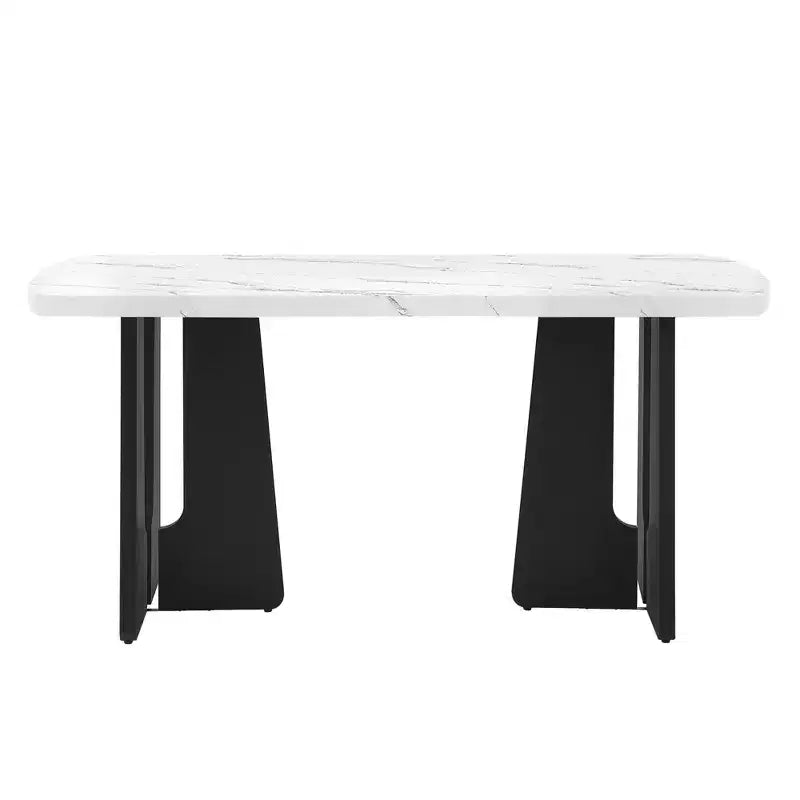 63 Modern Faux Marble Dining Table with Geometric Legs and Sturdy Construction