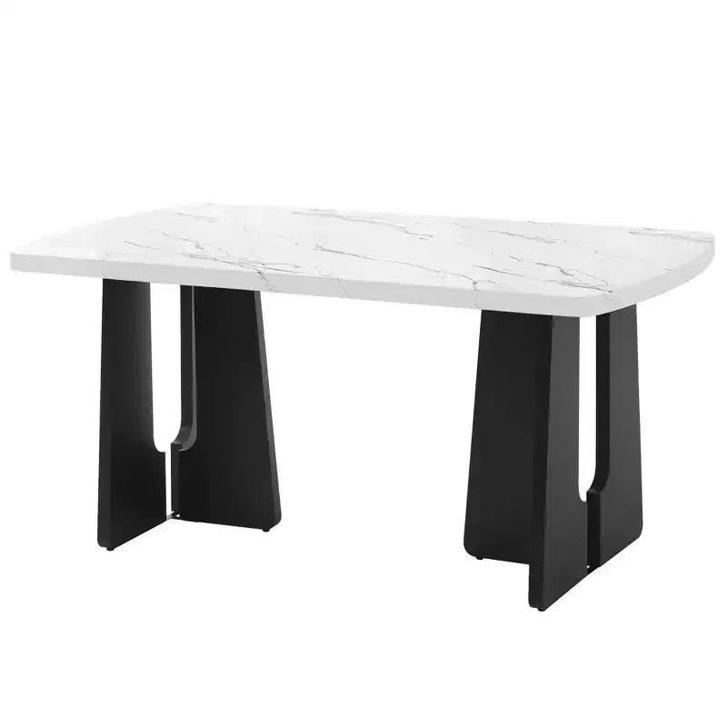 63 Modern Faux Marble Dining Table with Geometric Legs and Sturdy Construction