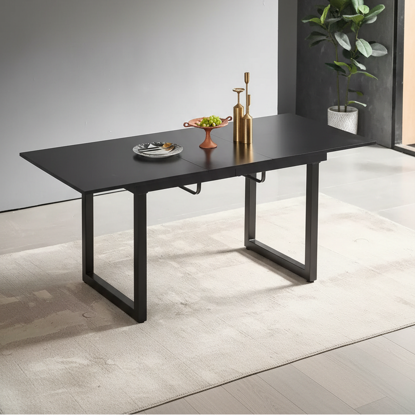 Square Extendable Dining Table with Metal Leg and MDF Top, Modern Space-Saving Design for Kitchen or Living Room