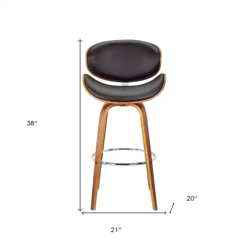 Sedia da bar girevole da 26" con schienale basso in similpelle marrone e ferro, altezza bancone
