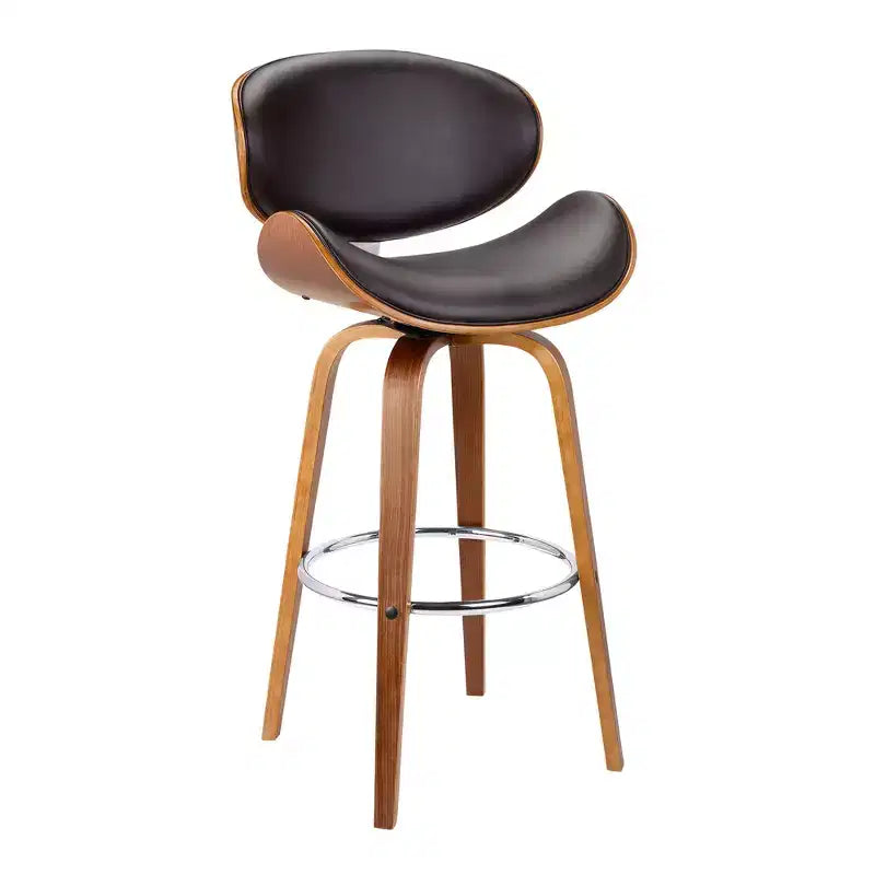 26" Brown Faux Leather and Iron Swivel Low Back Counter Height Bar Chair