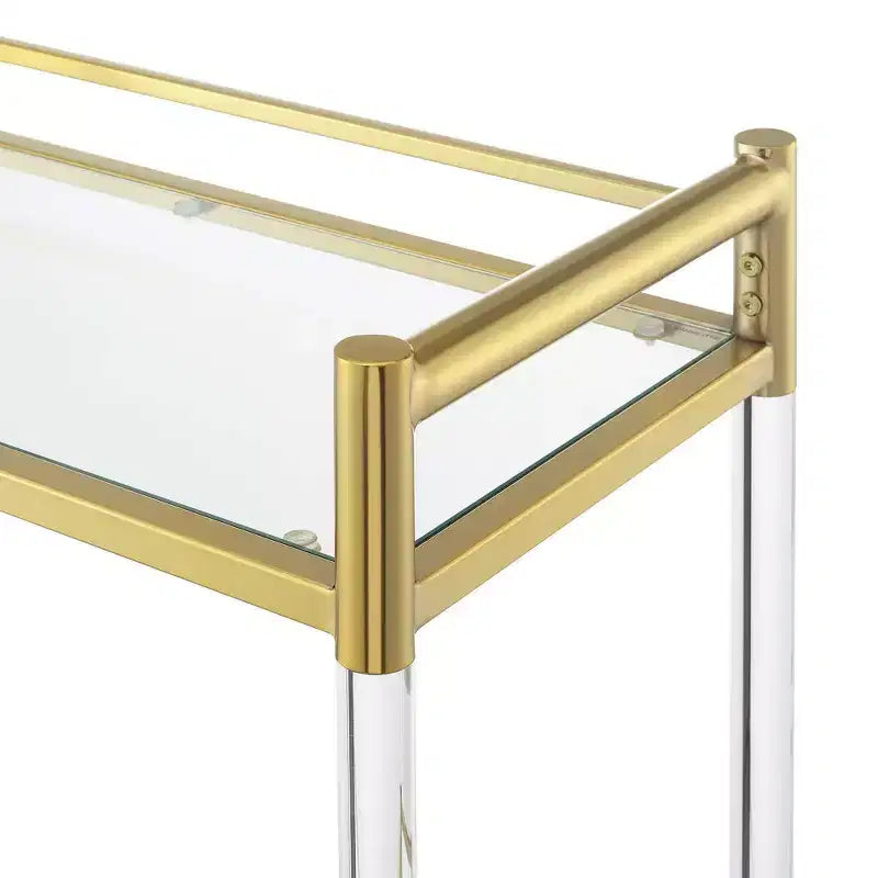 2 Tier Acrylic Glass Bar Cart Gold/Glass - Tempered Shelves, Swivel Wheels