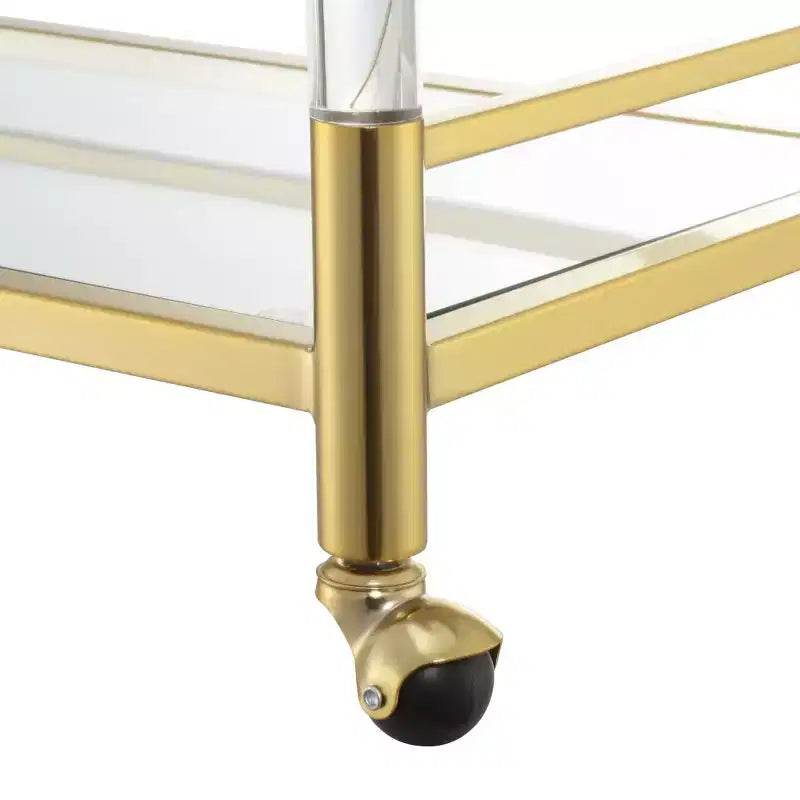 2 Tier Acrylic Glass Bar Cart Gold/Glass - Tempered Shelves, Swivel Wheels