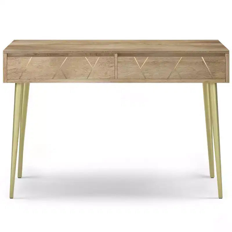 Consolle Naturale - Mid-Century Modern, Intarsio Geometrico in Ottone, Contenitore
