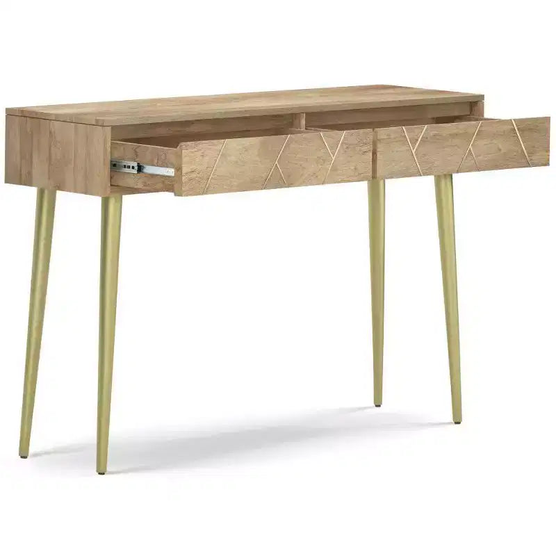 Consolle Naturale - Mid-Century Modern, Intarsio Geometrico in Ottone, Contenitore