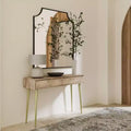 Consolle Naturale - Mid-Century Modern, Intarsio Geometrico in Ottone, Contenitore