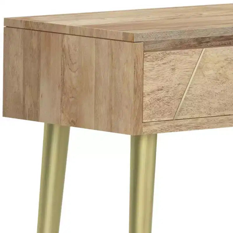 Consolle Naturale - Mid-Century Modern, Intarsio Geometrico in Ottone, Contenitore