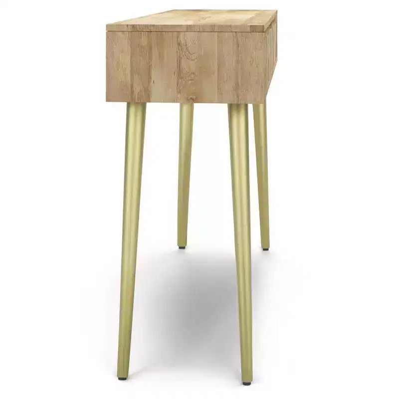 Consolle Naturale - Mid-Century Modern, Intarsio Geometrico in Ottone, Contenitore