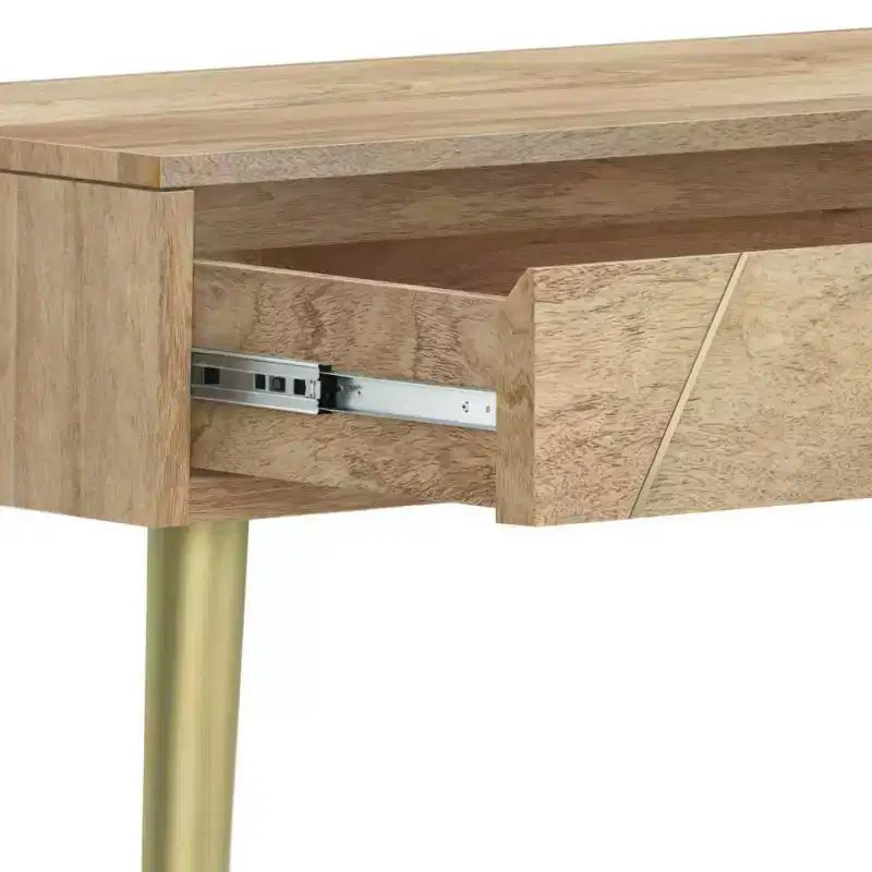 Consolle Naturale - Mid-Century Modern, Intarsio Geometrico in Ottone, Contenitore