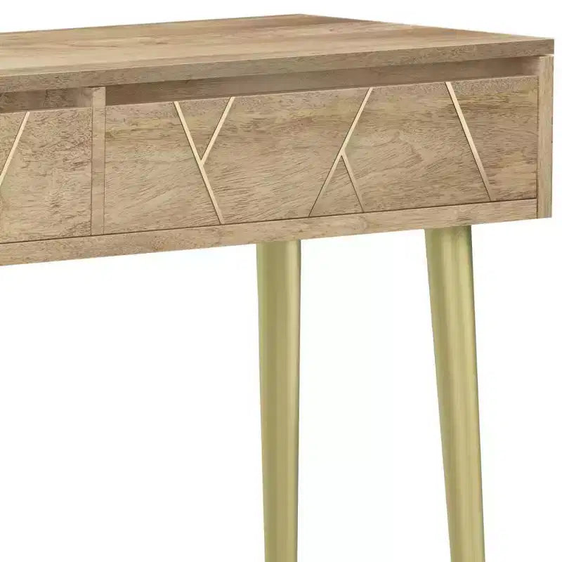 Consolle Naturale - Mid-Century Modern, Intarsio Geometrico in Ottone, Contenitore