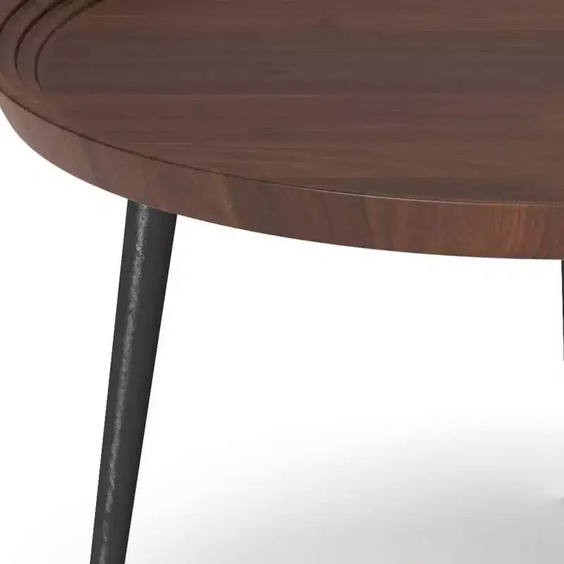 Tavolino da caffè cognac - Legno massello, gambe svasate in metallo, design industriale, 42,9 cm (A)