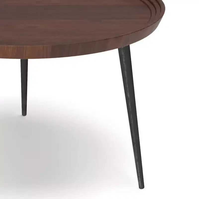 Tavolino da caffè cognac - Legno massello, gambe svasate in metallo, design industriale, 42,9 cm (A)