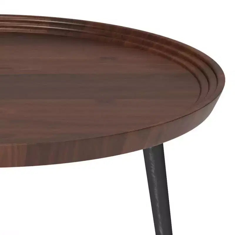 Tavolino da caffè cognac - Legno massello, gambe svasate in metallo, design industriale, 42,9 cm (A)