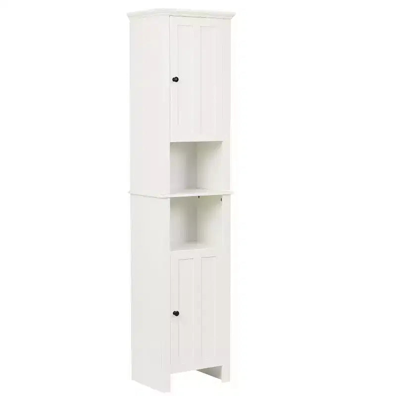 Mobile alto da bagno in MDF bianco, 170 cm, con torre per la biancheria