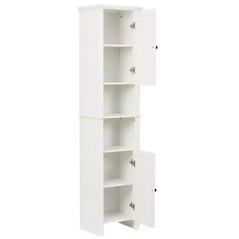 Mobile alto da bagno in MDF bianco, 170 cm, con torre per la biancheria