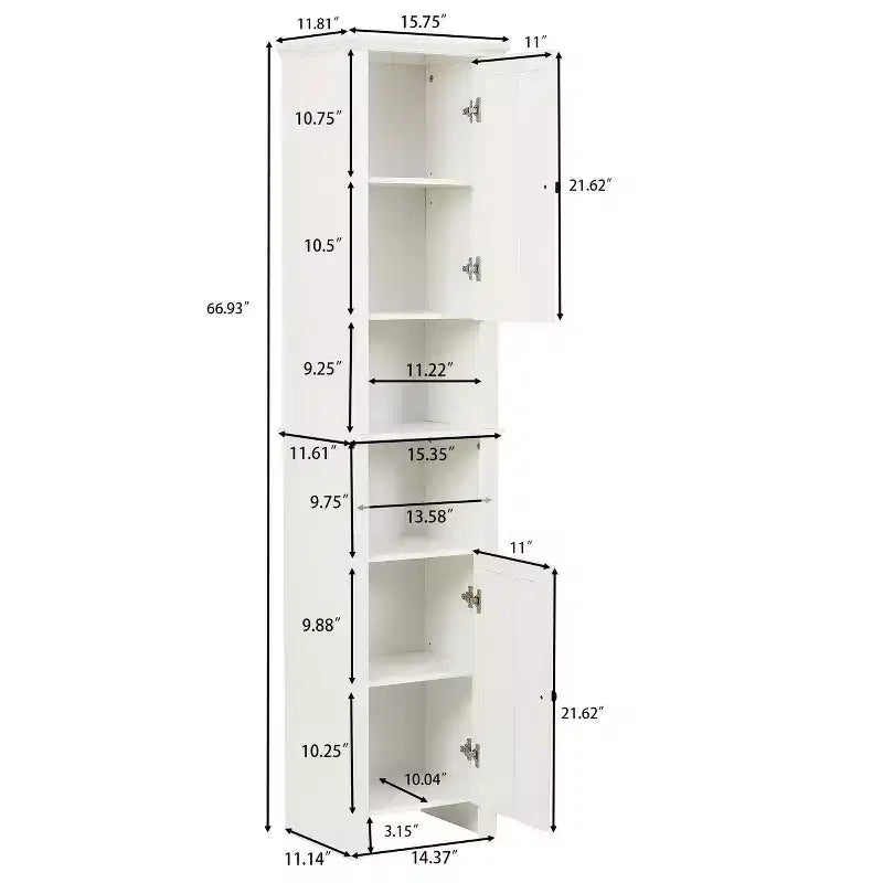 Mobile alto da bagno in MDF bianco, 170 cm, con torre per la biancheria