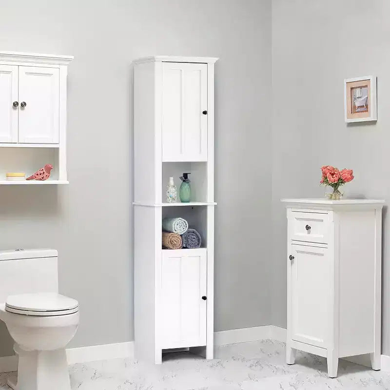 Mobile alto da bagno in MDF bianco, 170 cm, con torre per la biancheria