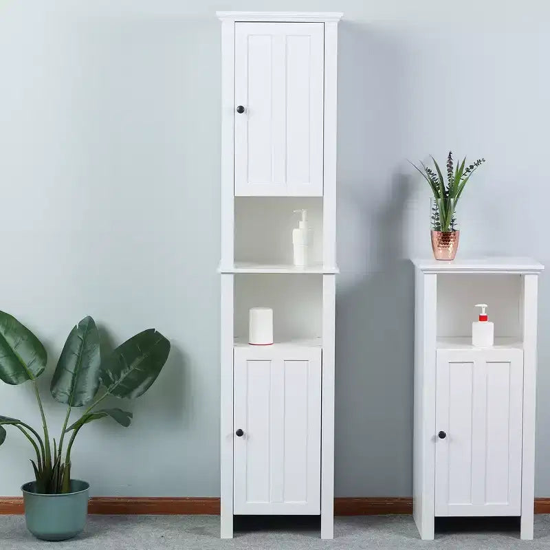 Mobile alto da bagno in MDF bianco, 170 cm, con torre per la biancheria