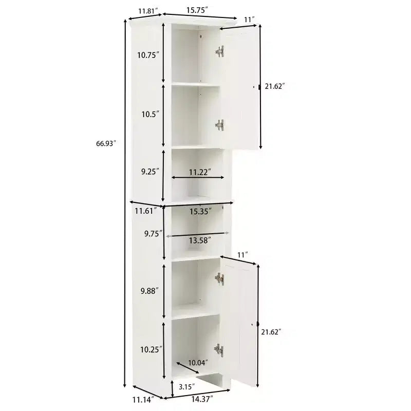 Mobile alto da bagno in MDF bianco, 170 cm, con torre per la biancheria