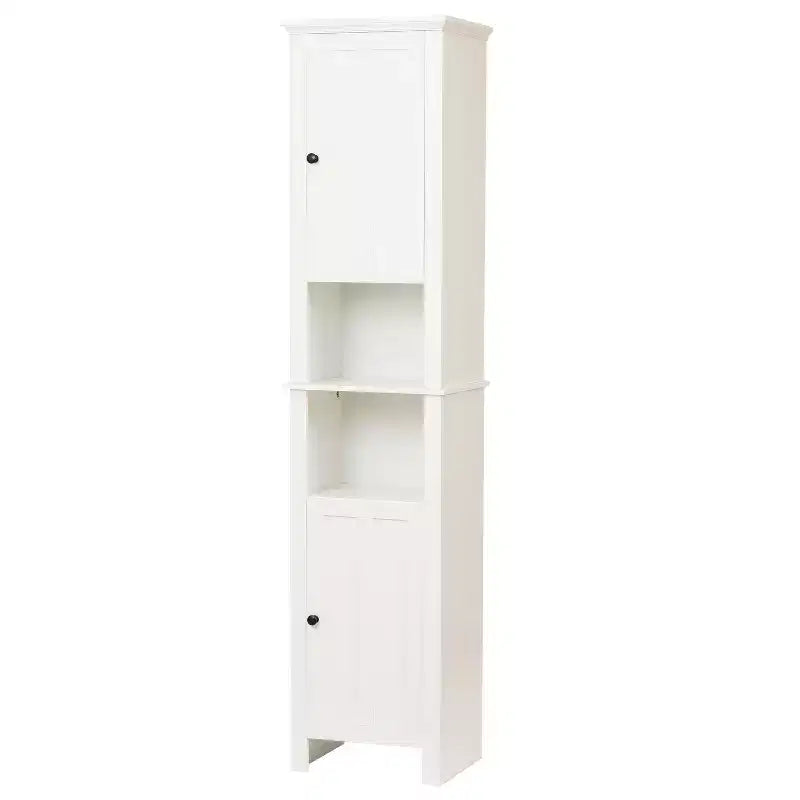 Mobile alto da bagno in MDF bianco, 170 cm, con torre per la biancheria