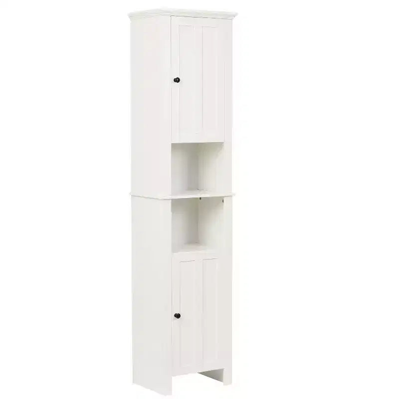 Mobile alto da bagno in MDF bianco, 170 cm, con torre per la biancheria
