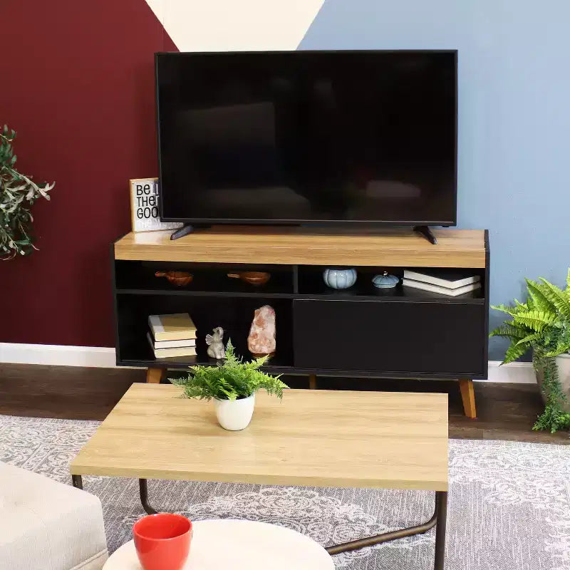Mobile TV da interno Mid-Century Modern con mobiletto e mensole per TV da 58"