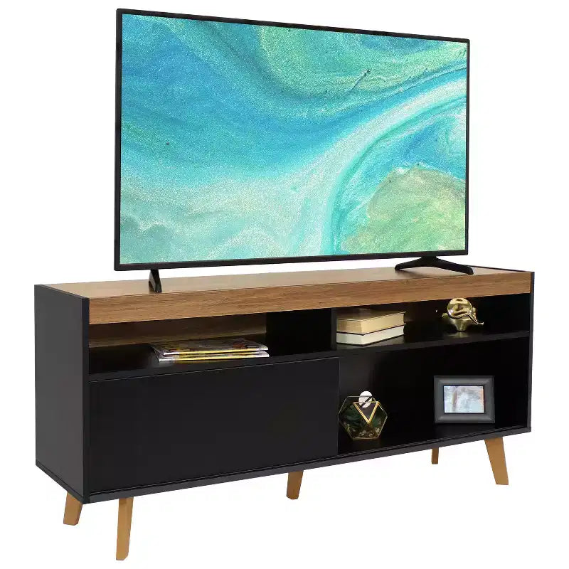 Mobile TV da interno Mid-Century Modern con mobiletto e mensole per TV da 58"